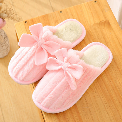 Bowknot Autumn And Winter Cotton Slippers Home Interior - Amazhona 