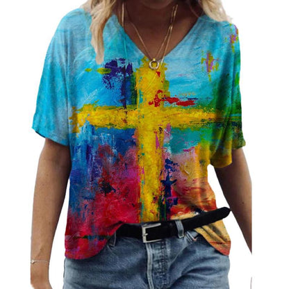 Abstract Printed Women's Sexy Loose T-Shirt - Amazhona 