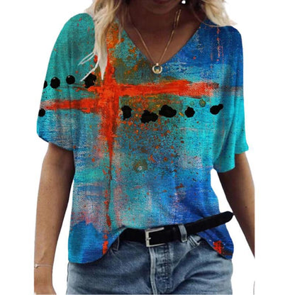 Abstract Printed Women's Sexy Loose T-Shirt - Amazhona 