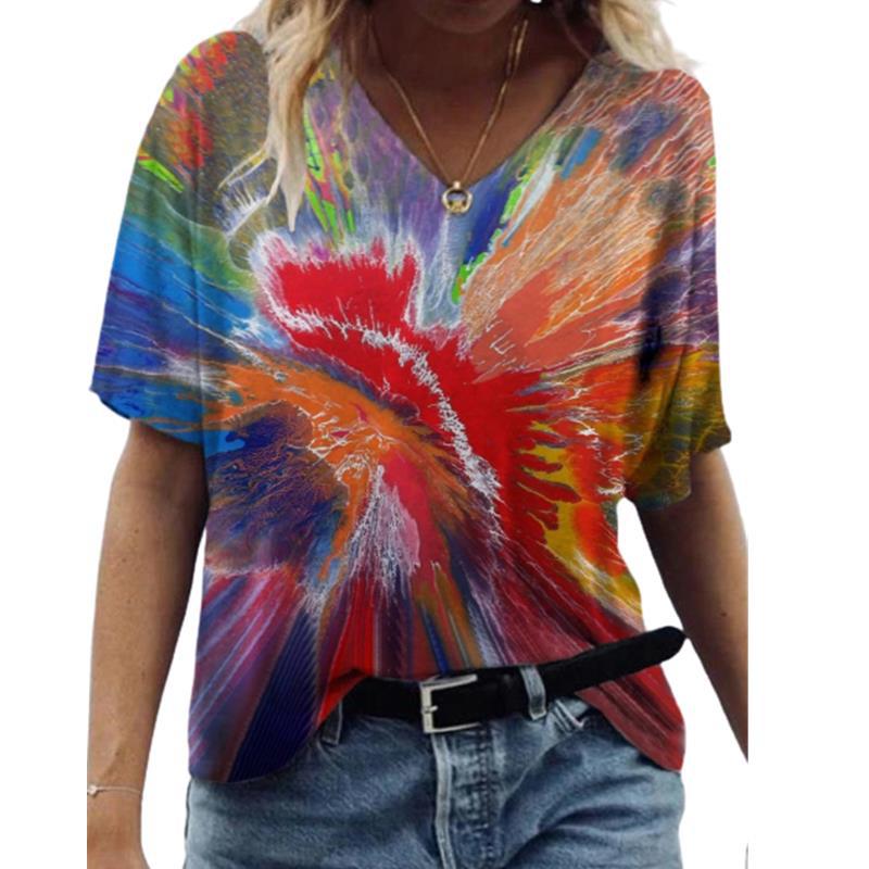 Abstract Printed Women's Sexy Loose T-Shirt - Amazhona 