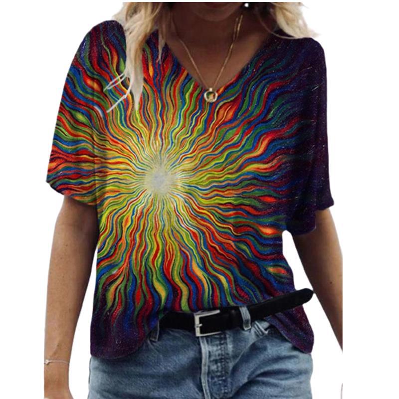 Abstract Printed Women's Sexy Loose T-Shirt - Amazhona 