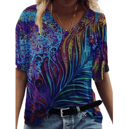 Abstract Printed Women's Sexy Loose T-Shirt - Amazhona 