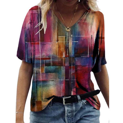 Abstract Printed Women's Sexy Loose T-Shirt - Amazhona 