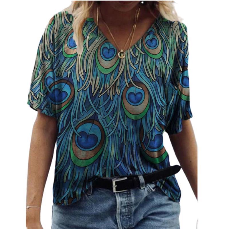 Abstract Printed Women's Sexy Loose T-Shirt - Amazhona 