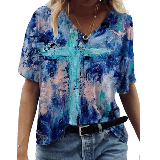 Abstract Printed Women's Sexy Loose T-Shirt - Amazhona 