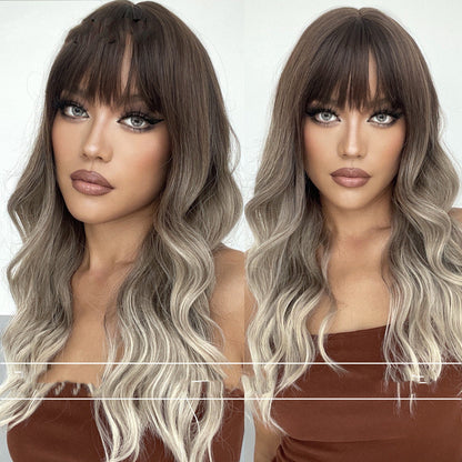 Air Bangs Big Wave Long Curly Hair Gradient Wig - Amazhona 