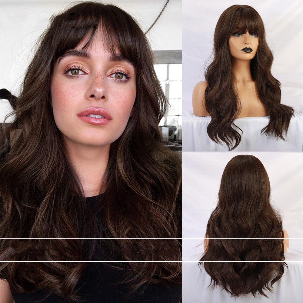 Air Bangs Big Wave Long Curly Hair Gradient Wig - Amazhona 