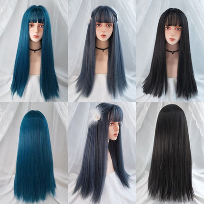 Air Bangs Long Straight Hair European And American Fashion Wig - Amazhona 