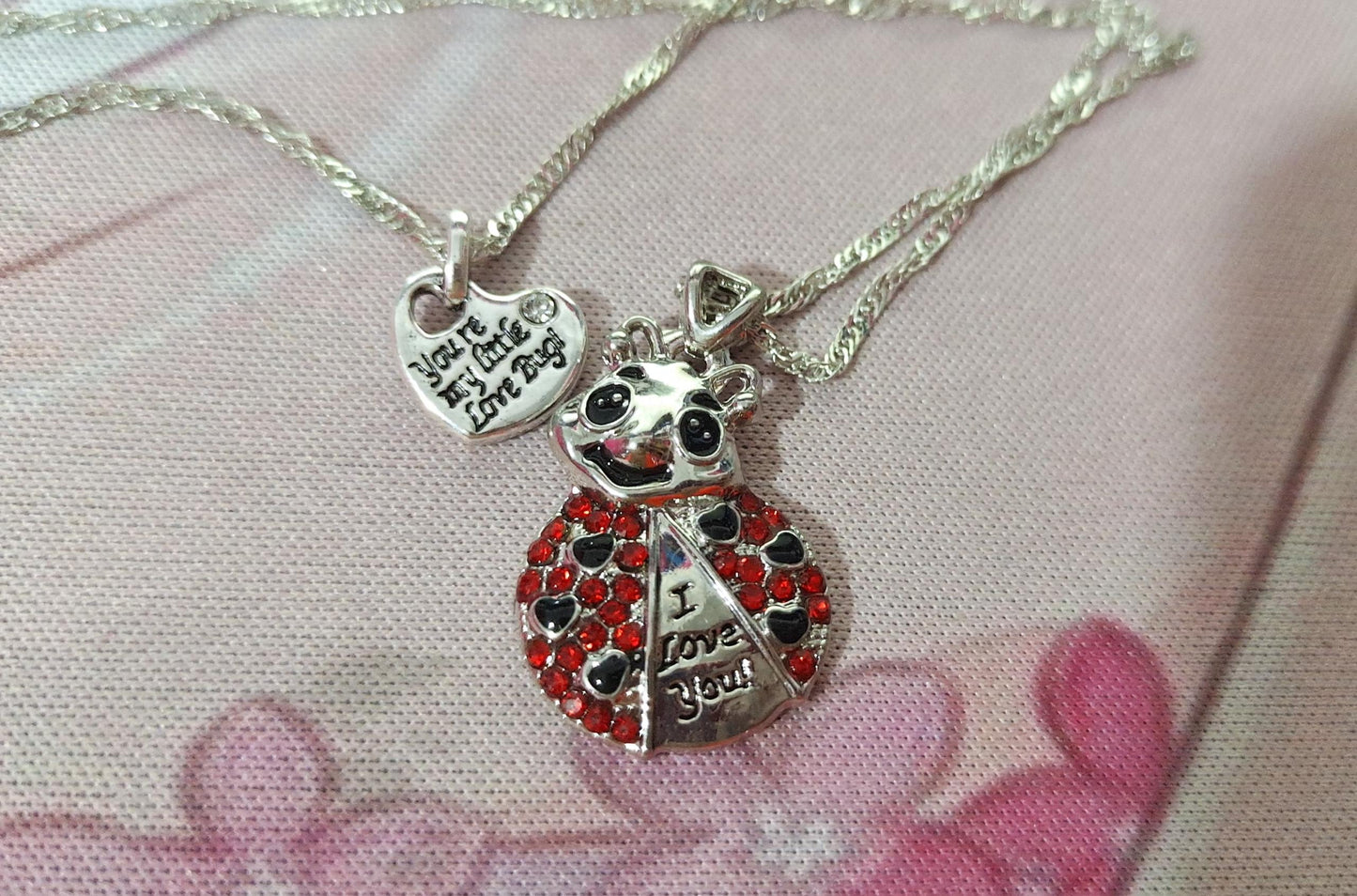 Animal Pendant Necklace Cute Ladybug Heart Shaped Red Rhinestone Letter Fashion Pendant - Amazhona 