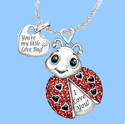 Animal Pendant Necklace Cute Ladybug Heart Shaped Red Rhinestone Letter Fashion Pendant - Amazhona 