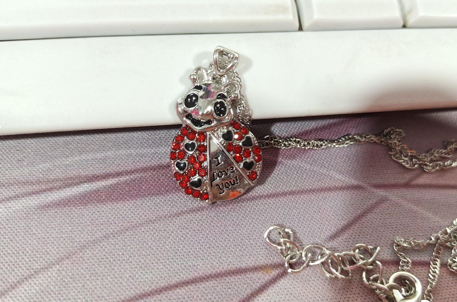 Animal Pendant Necklace Cute Ladybug Heart Shaped Red Rhinestone Letter Fashion Pendant - Amazhona 