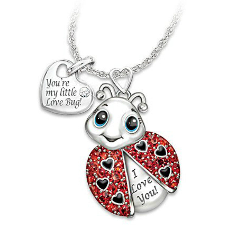 Animal Pendant Necklace Cute Ladybug Heart Shaped Red Rhinestone Letter Fashion Pendant - Amazhona 