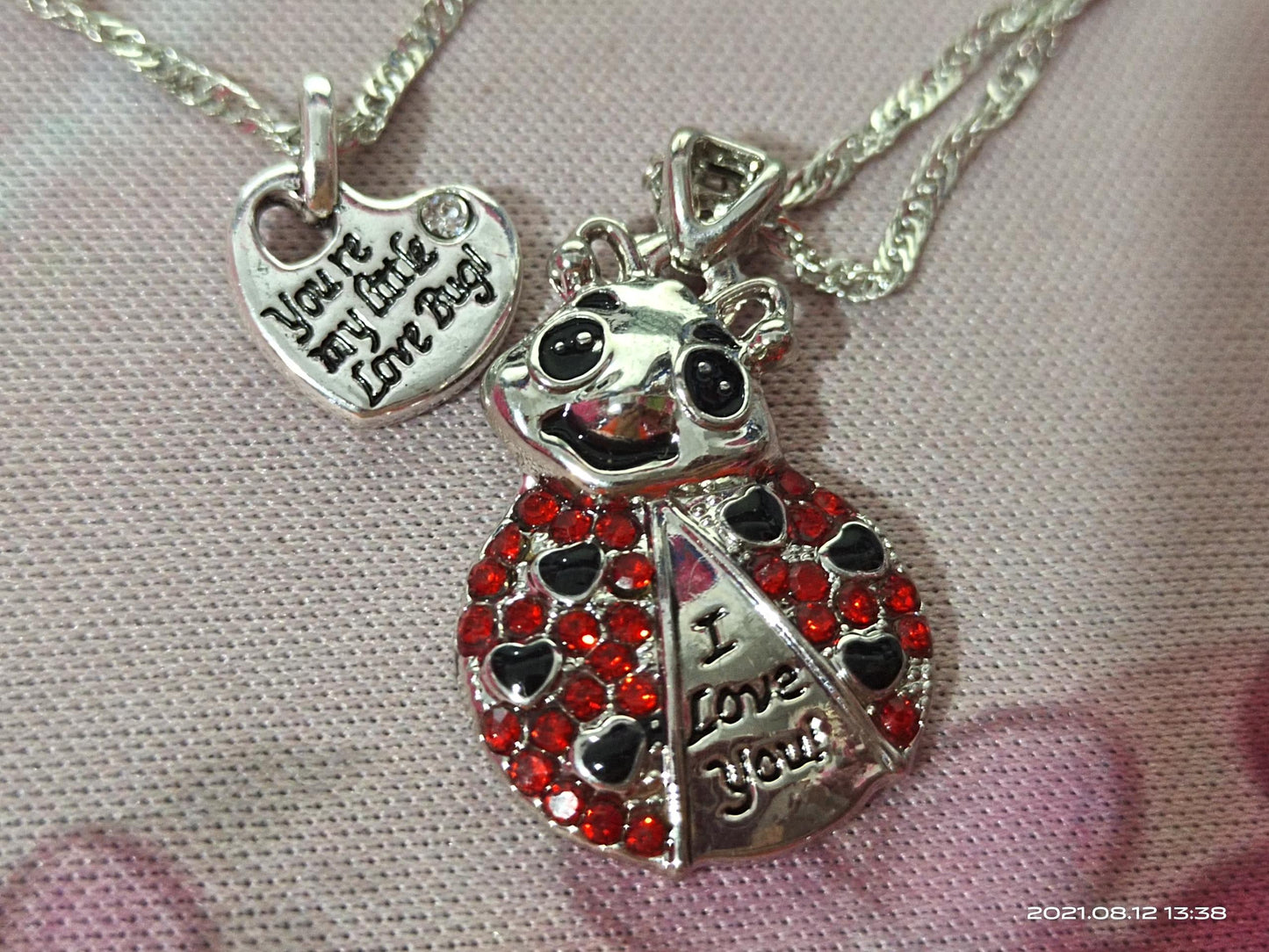 Animal Pendant Necklace Cute Ladybug Heart Shaped Red Rhinestone Letter Fashion Pendant - Amazhona 