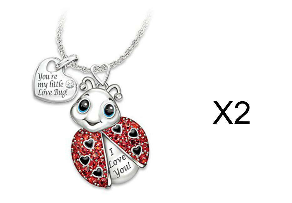 Animal Pendant Necklace Cute Ladybug Heart Shaped Red Rhinestone Letter Fashion Pendant - Amazhona 