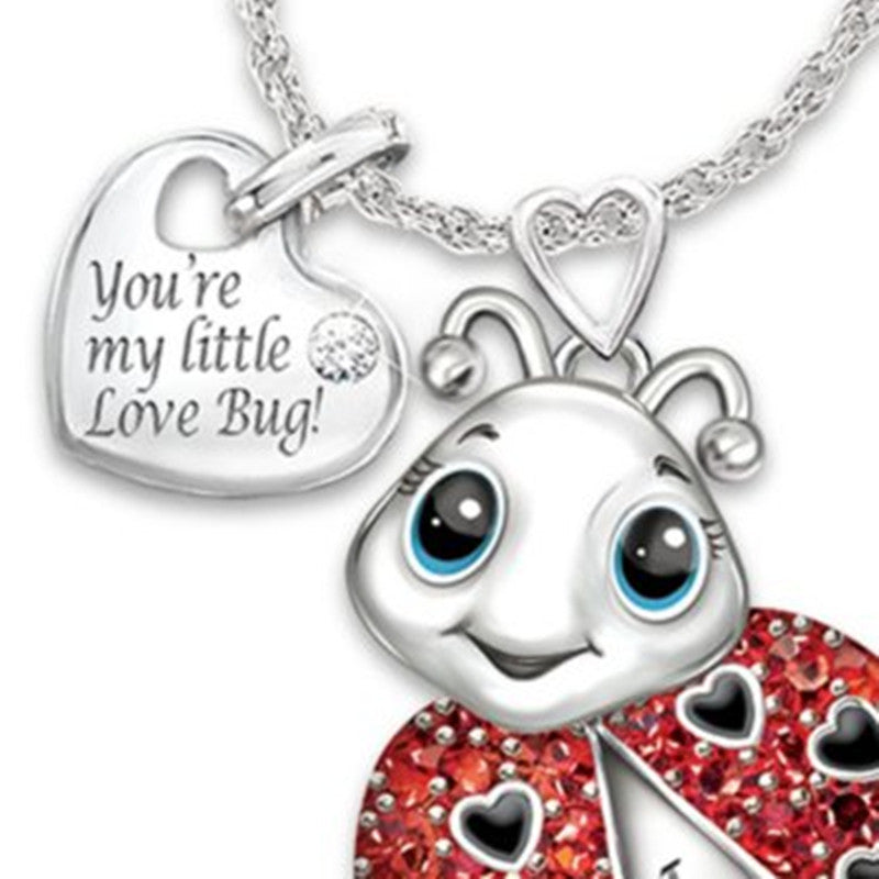 Animal Pendant Necklace Cute Ladybug Heart Shaped Red Rhinestone Letter Fashion Pendant - Amazhona 