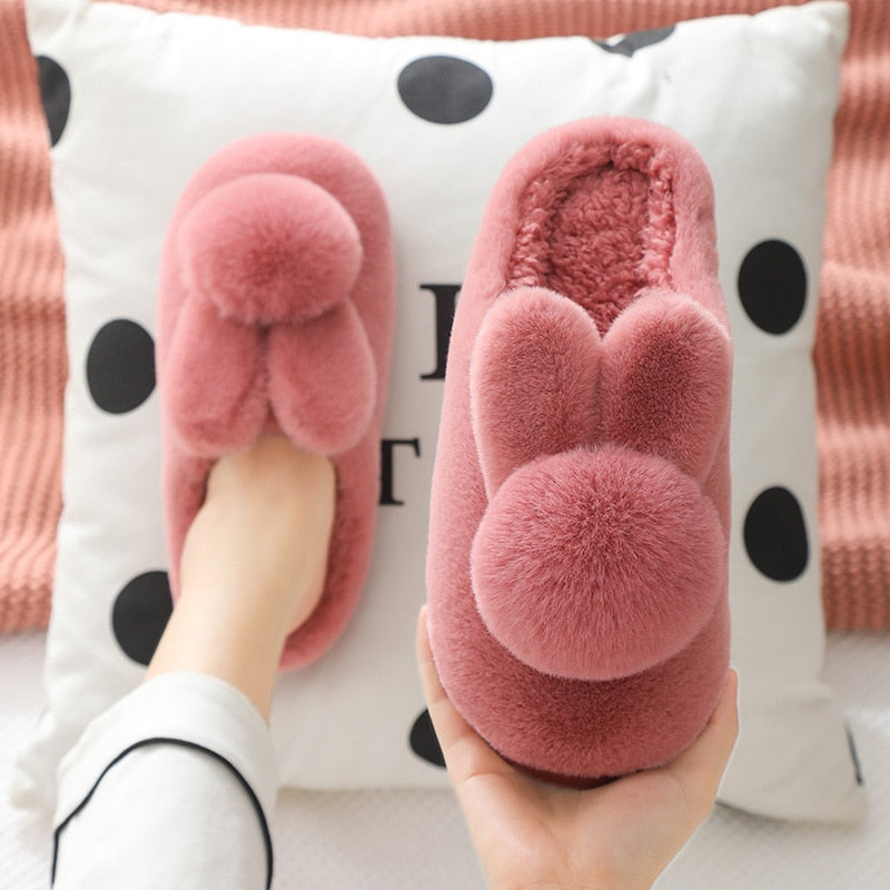 Antovo Winter Slippers Cute Rabbit Slippers Winter Home Slides Shoes Furry Slippers chausson hiver femme indoor slippers - Amazhona 