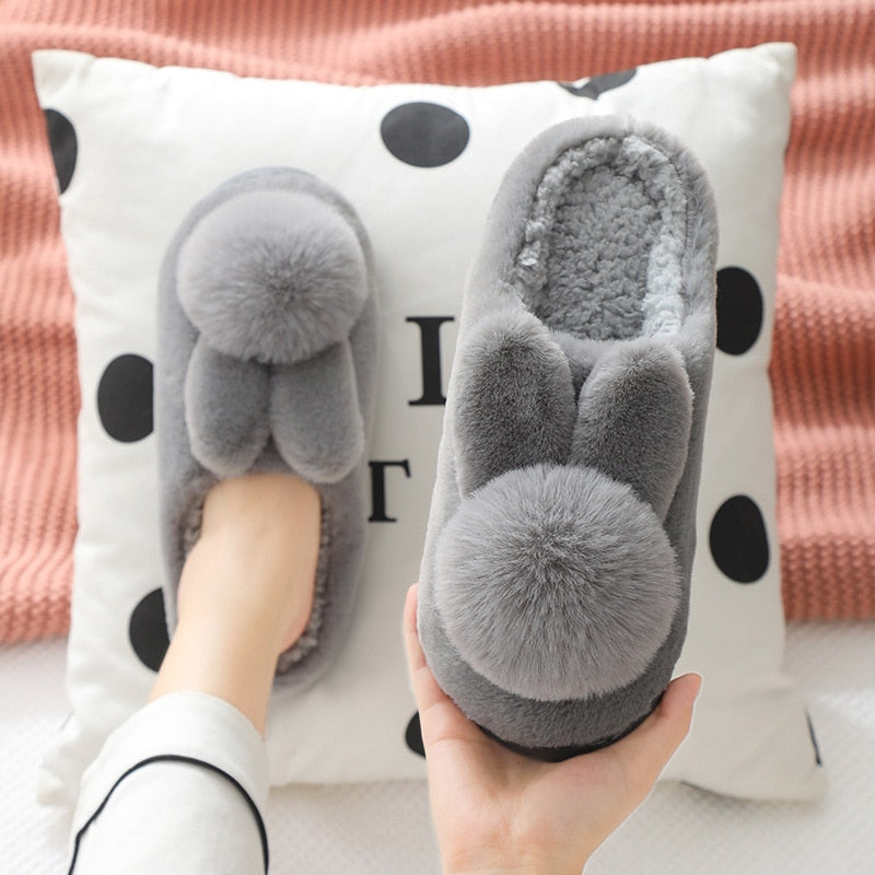 Antovo Winter Slippers Cute Rabbit Slippers Winter Home Slides Shoes Furry Slippers chausson hiver femme indoor slippers - Amazhona 