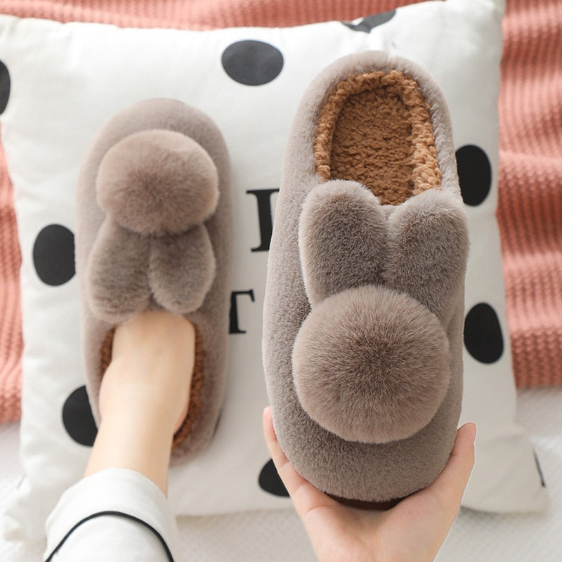 Antovo Winter Slippers Cute Rabbit Slippers Winter Home Slides Shoes Furry Slippers chausson hiver femme indoor slippers - Amazhona 