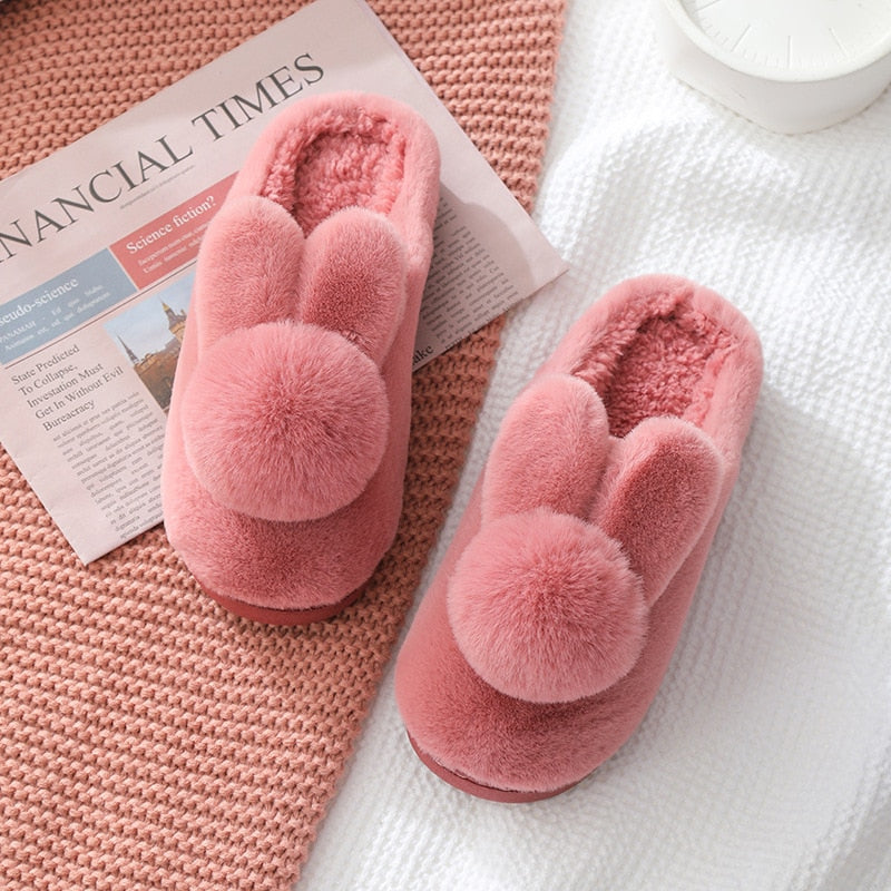 Antovo Winter Slippers Cute Rabbit Slippers Winter Home Slides Shoes Furry Slippers chausson hiver femme indoor slippers - Amazhona 