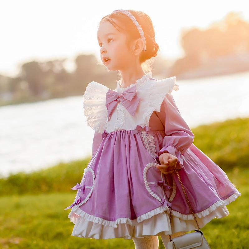 Autumn And Winter Bow Girls Puffy Dress - Amazhona 