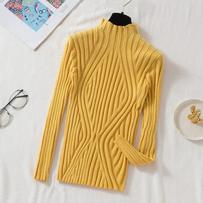 Autumn Knitted Sweater Women 2022 Pullover Long Sleeve Office Lady Jumper Sweater Slim Solid Sweaters Casual Tops New 17041 - Amazhona 