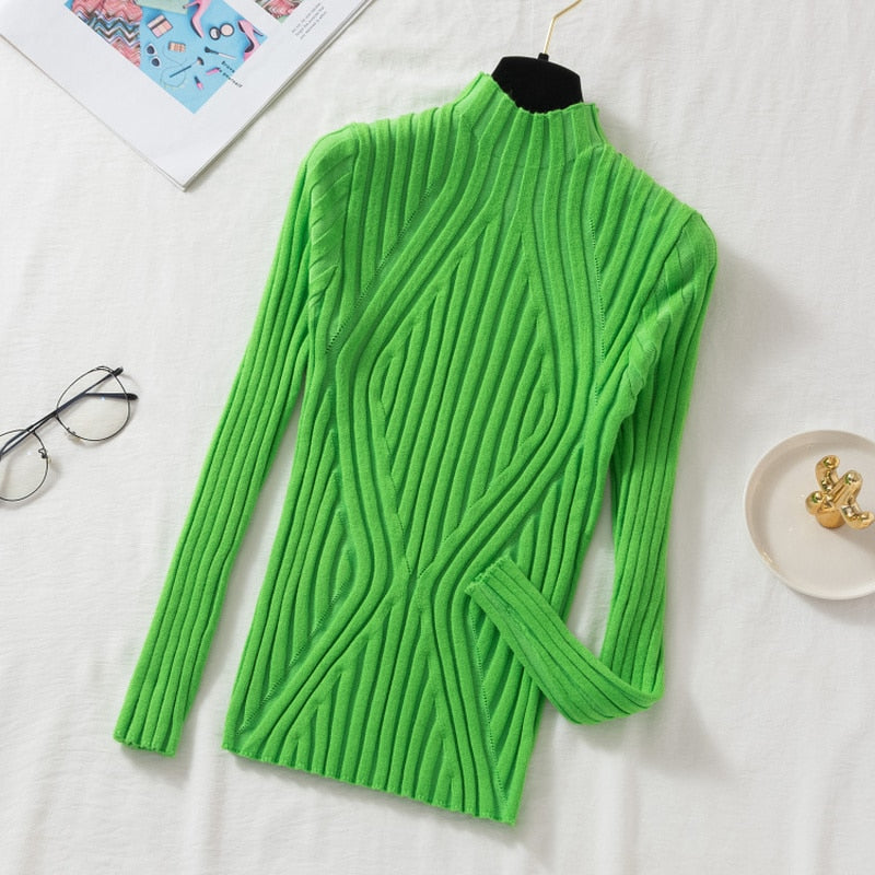 Autumn Knitted Sweater Women 2022 Pullover Long Sleeve Office Lady Jumper Sweater Slim Solid Sweaters Casual Tops New 17041 - Amazhona 