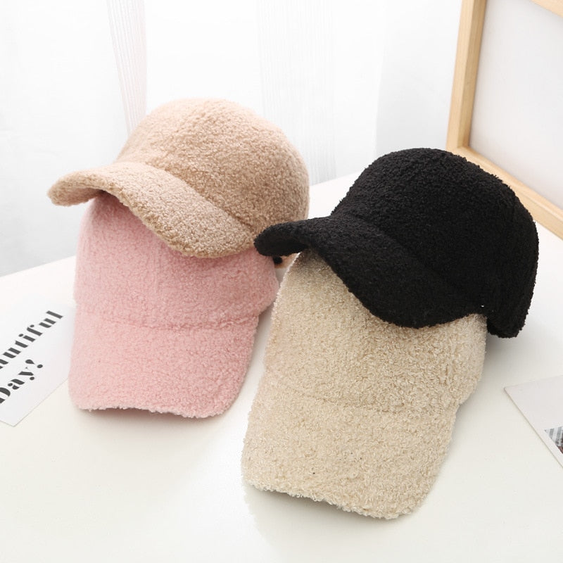 Autumn Winter Baseball Cap Women Artificial Lamb Wool Hats Version Tide  Warm Cap Plush Baseball Caps Spring Baseball Cap - Amazhona 