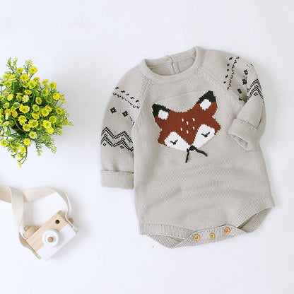 Autumn and Winter Long-Sleeved Fox One-Piece Triangle romper - Amazhona 