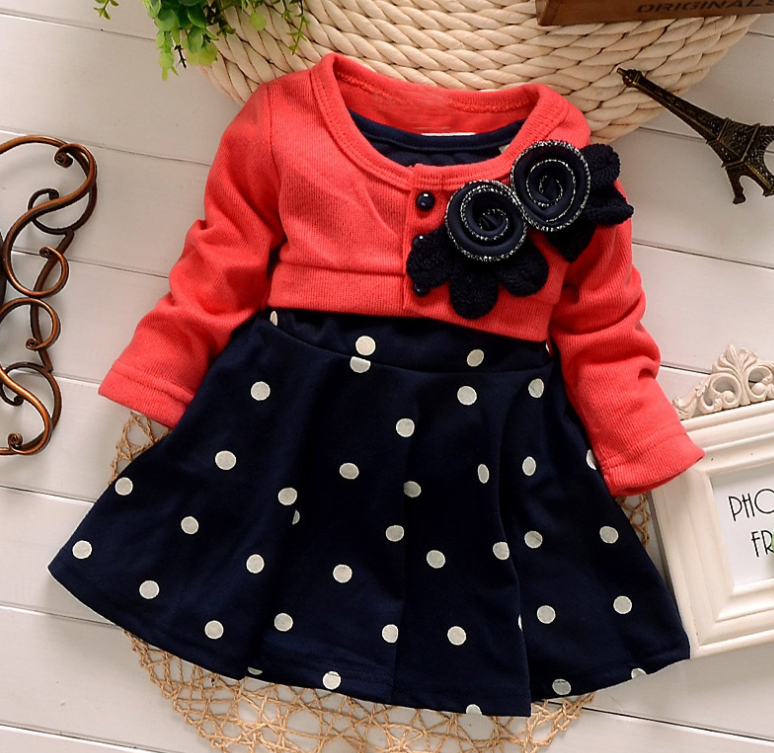 Autumn new children's long-sleeved cartoon wave point children's skirt girls cute print children's clothing Korean casual children's clothing - Amazhona 