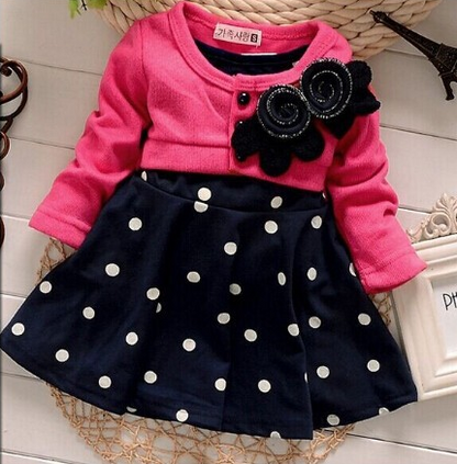 Autumn new children's long-sleeved cartoon wave point children's skirt girls cute print children's clothing Korean casual children's clothing - Amazhona 