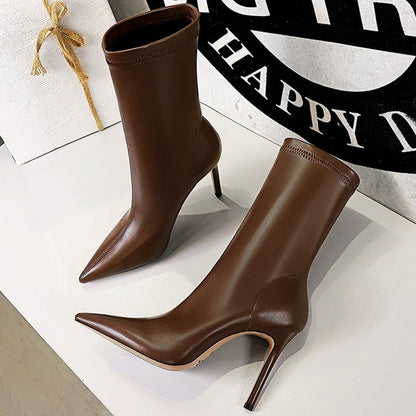 BIGTREE Shoes Leather Boots Women Ankle Boots Autumn Winter Boots Women High Heels Short Boots Ladies Booties Chaussures Femme - Amazhona 