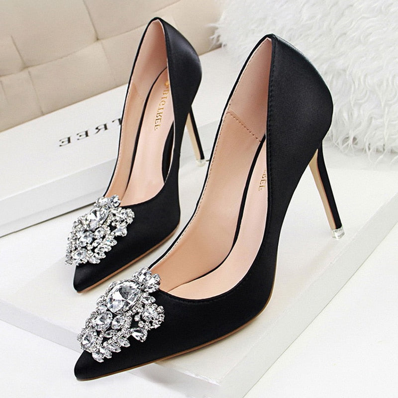 BIGTREE Shoes Rhinestone Women Pumps Stiletto Women Shoes Sexy High Heels Wedding Shoes Luxurious Women Heels Party Shoes Female - Amazhona 