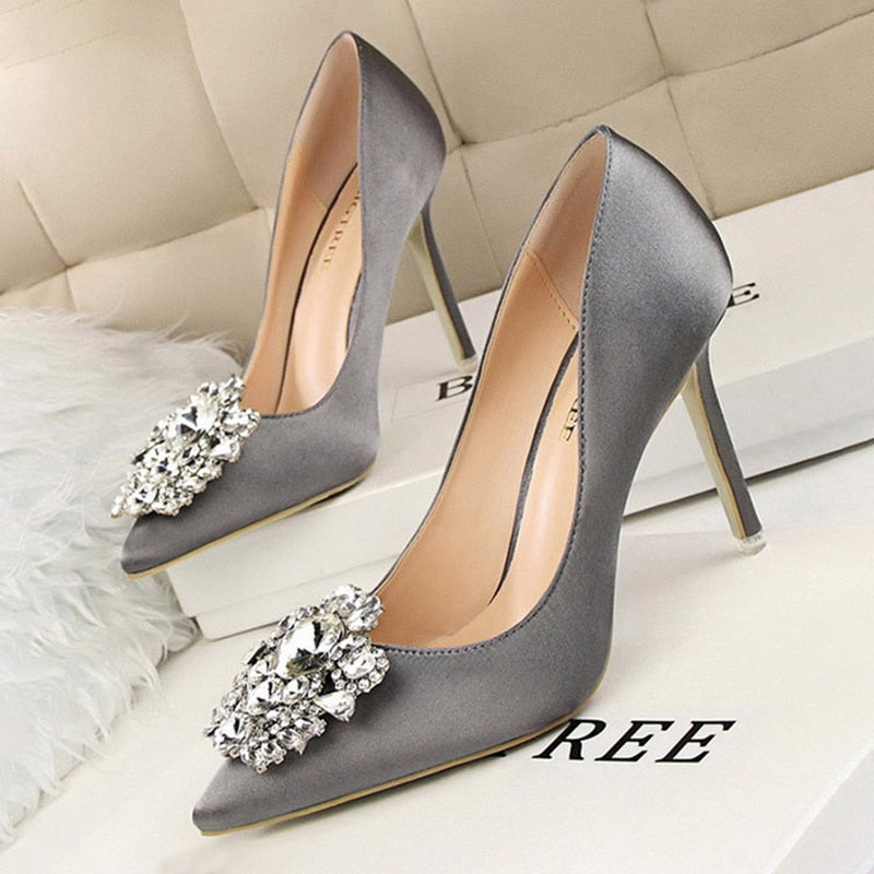 BIGTREE Shoes Rhinestone Women Pumps Stiletto Women Shoes Sexy High Heels Wedding Shoes Luxurious Women Heels Party Shoes Female - Amazhona 