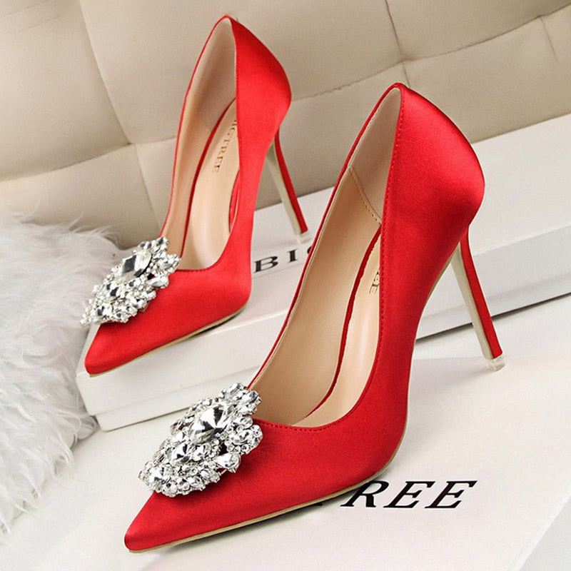 BIGTREE Shoes Rhinestone Women Pumps Stiletto Women Shoes Sexy High Heels Wedding Shoes Luxurious Women Heels Party Shoes Female - Amazhona 