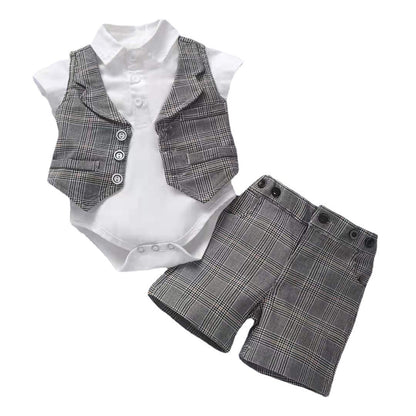 Baby Boy Gentleman Suit Romper Vest Shorts Bow Tie - Amazhona 