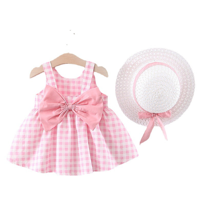 Baby Girl Plaid Skirt Fashion Girl Skirt Free Straw Hat - Amazhona 