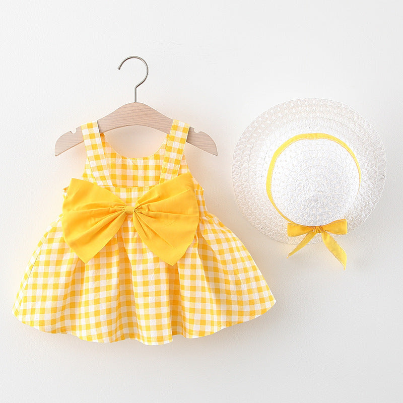 Baby Girl Plaid Skirt Fashion Girl Skirt Free Straw Hat - Amazhona 