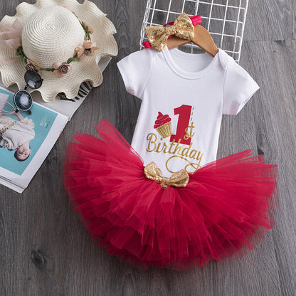 Baby Girl Tutu Skirt Mesh Short Sleeve Short Skirt - Amazhona 