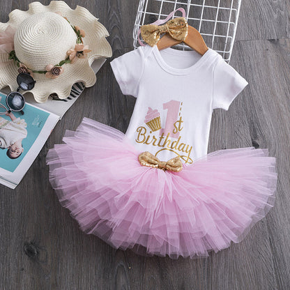 Baby Girl Tutu Skirt Mesh Short Sleeve Short Skirt - Amazhona 