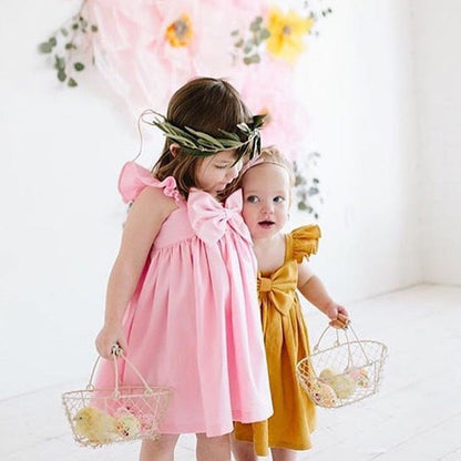 Baby Girl's Flying Sleeve Bow Dress - Amazhona 