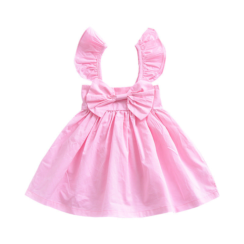 Baby Girl's Flying Sleeve Bow Dress - Amazhona 