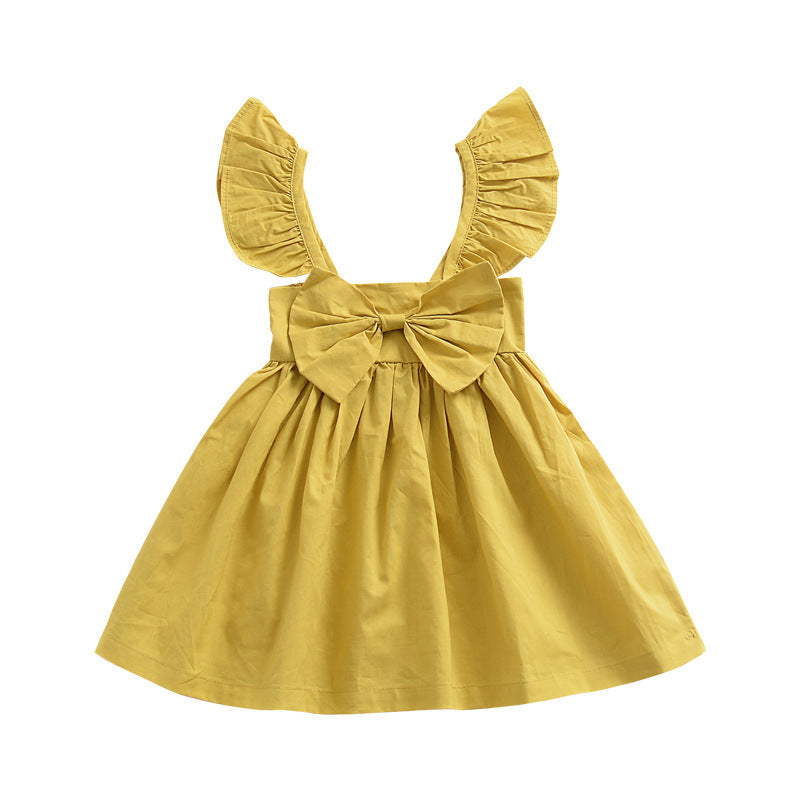 Baby Girl's Flying Sleeve Bow Dress - Amazhona 