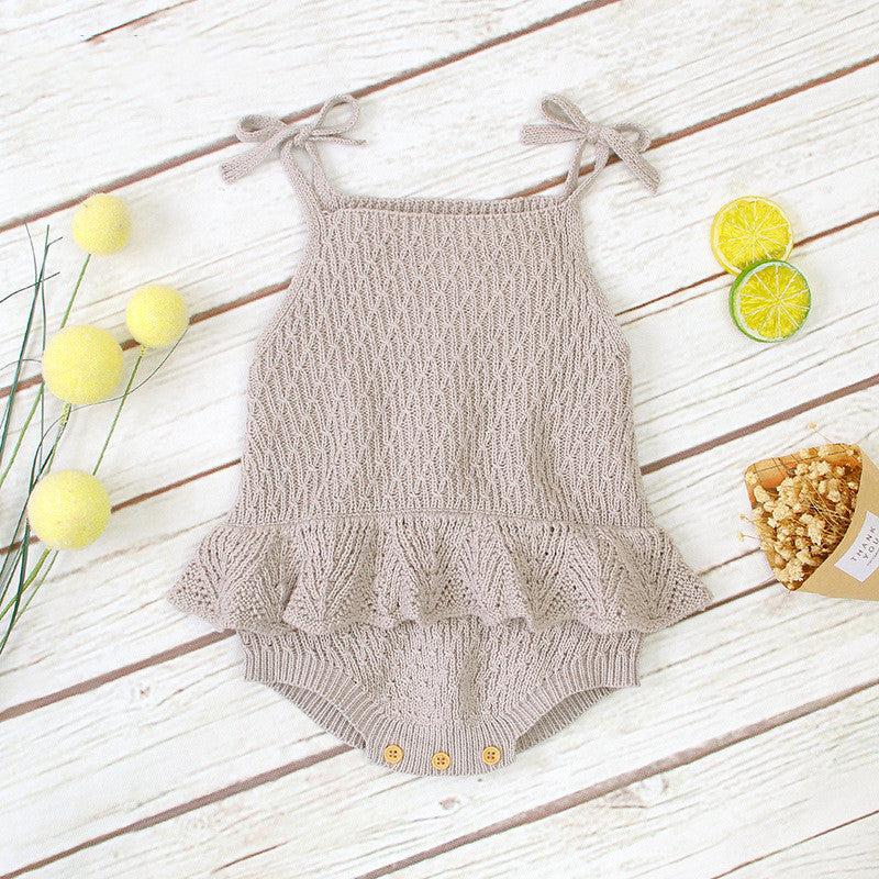 Baby Onesies Girls' Knitted Sling Ruffled Fart Romper - Amazhona 