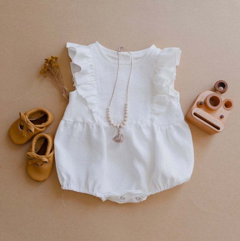 Baby Romper Baby Romper Cotton And Linen Pleated Trim Triangle Romper - Amazhona 