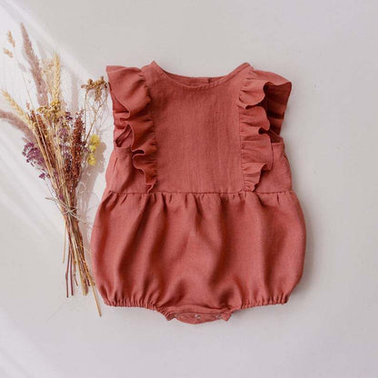 Baby Romper Baby Romper Cotton And Linen Pleated Trim Triangle Romper - Amazhona 