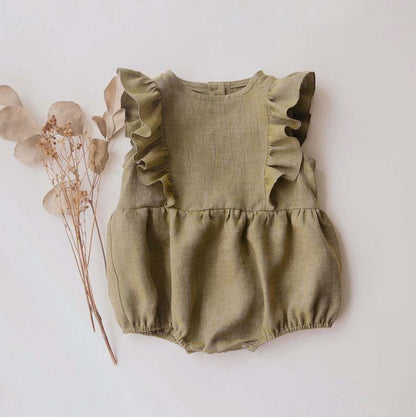 Baby Romper Baby Romper Cotton And Linen Pleated Trim Triangle Romper - Amazhona 