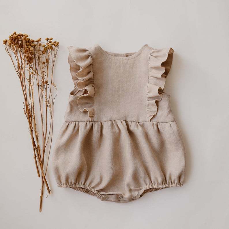 Baby Romper Baby Romper Cotton And Linen Pleated Trim Triangle Romper - Amazhona 