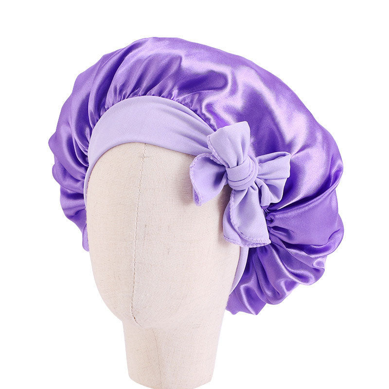 Baby Silky Satin Bonnet Sleep Cap Children Girl Night Turban Children Solid Headwear Cute Headwrap Hat Fashion Hair Wear - Amazhona 