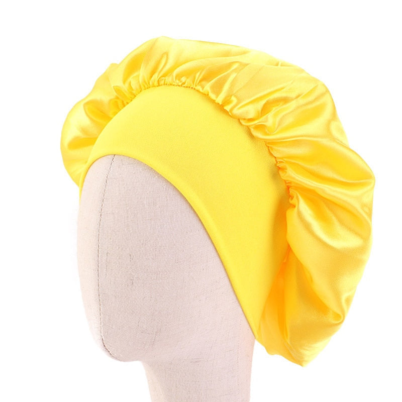 Baby Silky Satin Bonnet Sleep Cap Children Girl Night Turban Children Solid Headwear Cute Headwrap Hat Fashion Hair Wear - Amazhona 