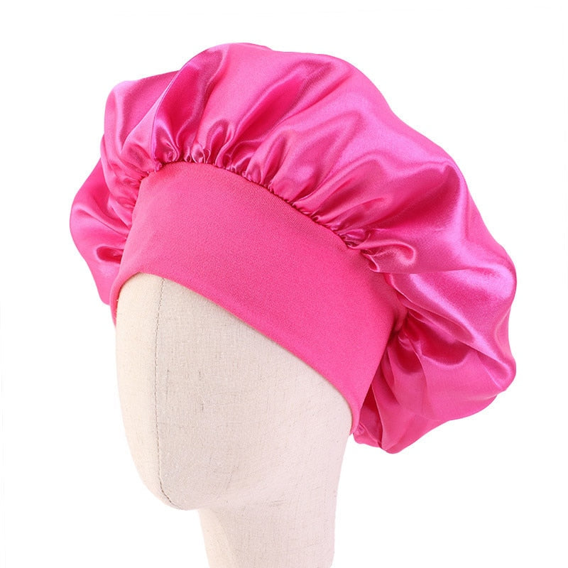 Baby Silky Satin Bonnet Sleep Cap Children Girl Night Turban Children Solid Headwear Cute Headwrap Hat Fashion Hair Wear - Amazhona 